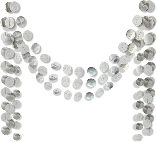 6 Pcs Glitter Silver Paper Circle Dots Garland Hanging Streamer Birthday Decorations Engagement Backdrop Twinkle Bridal Shower Wedding Baby Shower Bachelorette Christmas Supplies