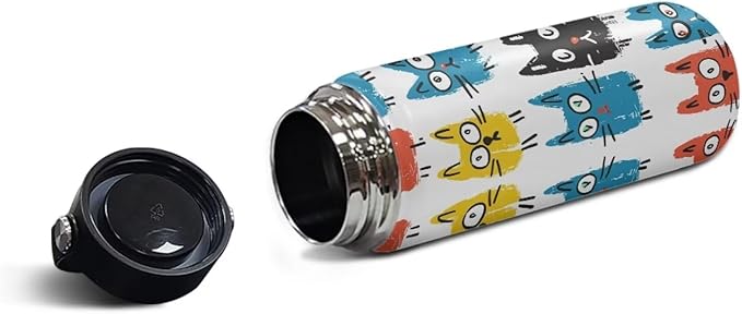 Cat Print Insulated Water Bottle 20 Oz Stainless Steel Double Wall Vacuum Insulated Sports Water Bottle Reusable Travel Cup