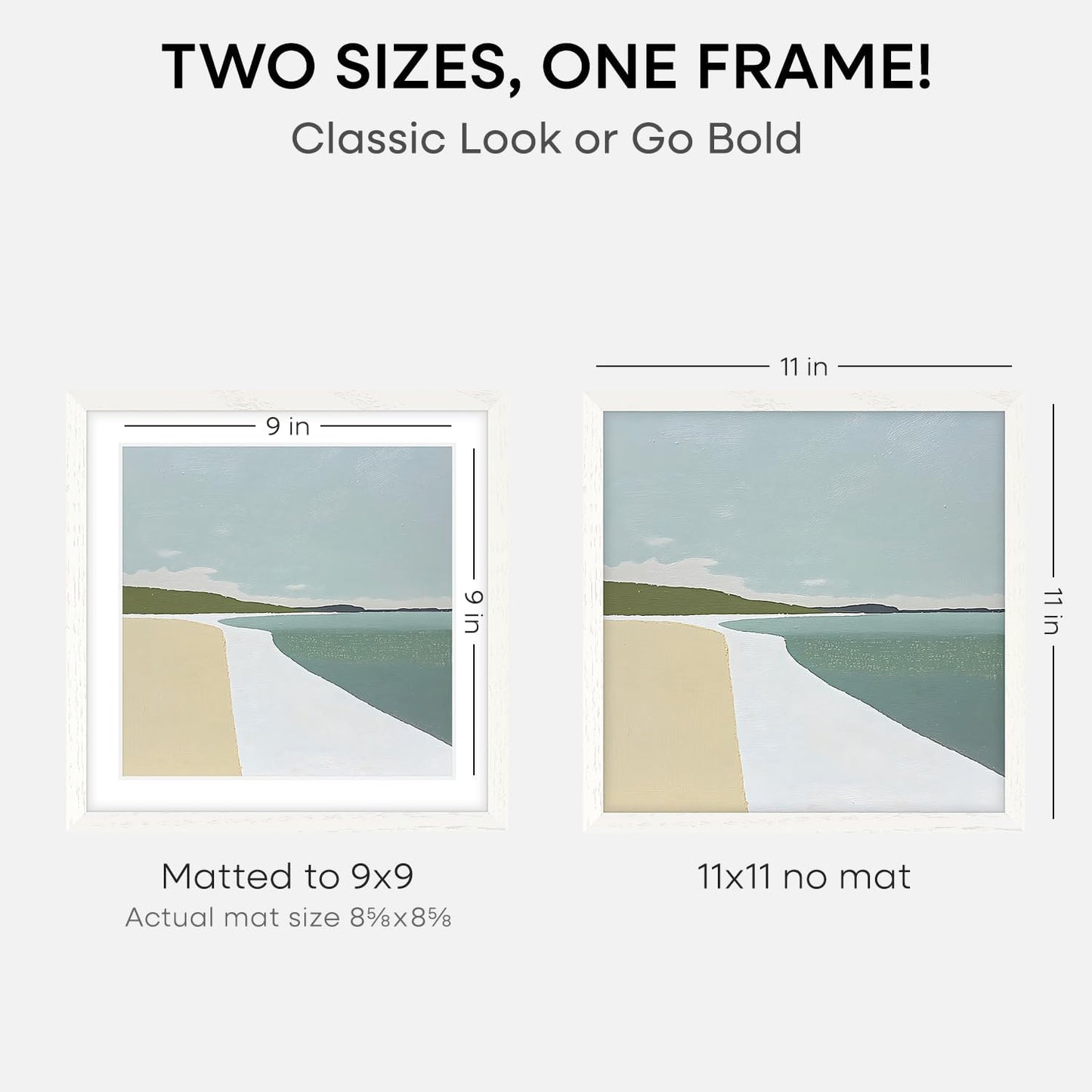 Homeforia 11x11 Picture Frame White, High-End Oak 11 x 11 Square Wooden Frames with Mat 9 by 9 inch Photo, 11by11 Wood Frame Matted to 9x9 Print, Wall Hanging Frame, Tempered Glass, Wall Kit, Set of 1