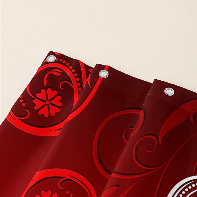AILONEN Heart Love Shower Curtain for Bathroom, Red and White Floral Hearts Print Bath Curtain,Minimalism Hearts Decoration Shower Curtain Waterproof with 12 Plastic Hooks, 60" W*72" H
