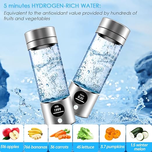 Hydrogen Water Bottle 4000+PPB, 4th Gen Hydrogen Water Generator Bottle with SPE PEM Technology Water Ionizer 5Min Quick Electrolysis, Hydrogen Rich Water Machine for Travel (9.5oz Silver)