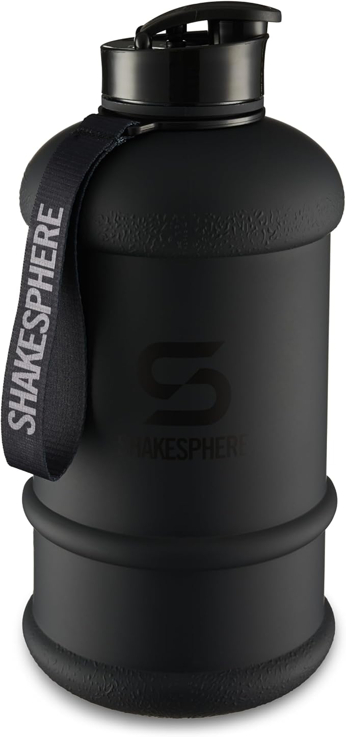 SHAKESPHERE Large Sports Water Bottle - BPA Free Hydration Jug, Black - Ideal for Sports, Camping, Outdoor, Biking & Kids… (Matte Black, 1.3L)