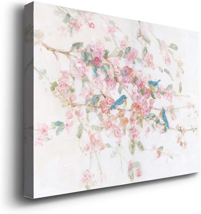 Renditions Gallery Canvas Nature Wall Art Modern Paintings & Prints Decor Romantic Blossomed Bluebirds Abstract Botanical Wall Hanging Artwork for Bedroom Office Kitchen - 8"x12" LT33