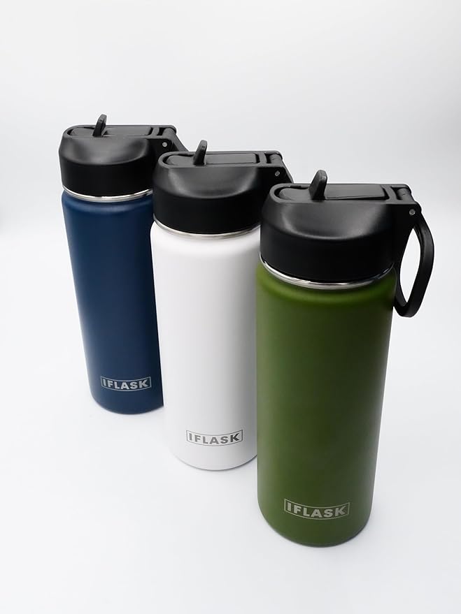 Sport Travel Outdoor Water Bottle with Spout and Straw Lids | Leak Proof | Insulated Stainless Steel Double Walled | BPA and Sweat free | Hot & Cold | For Kids Men & Women (Navy, 18 oz)