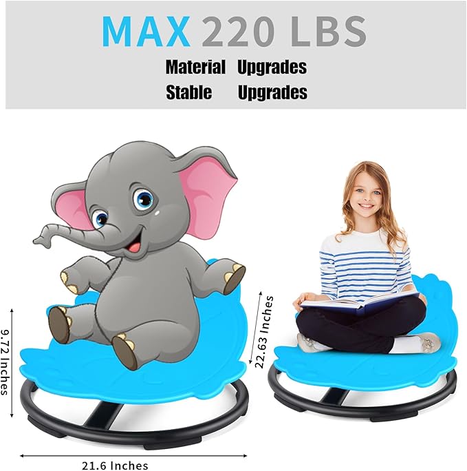 Sensory Chair for Kids, Spinning Chair for Autistic Kids, ADHD Swivel Chair Training Body Coordination, Metal Base Non-Slip Indoor and Outdoor Activity Toys (Blue)
