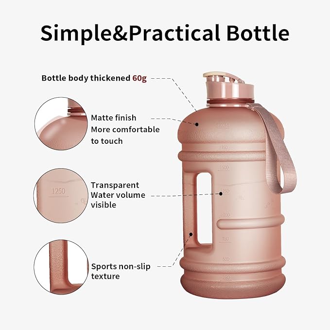 TOOFEEL 2.2 Liter 74 oz Reusable Clear Water Bottles - Leak Proof BPA Free Water Bottle that Tracks Water Intake with Visible Volume Water Jugs for Sports Bottle (Clear Matte Pink Water Bottle)
