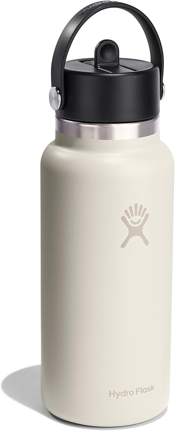 HYDRO FLASK Wide Mouth vacuum insulated stainless steel water bottle with leakproof closeable straw lid for cold water drinks, sports, travel, car and school