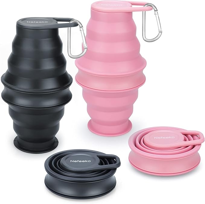 Nefeeko Collapsible Water Bottle,17oz(500ml) Reuseable BPA Free Silicone Foldable Water Bottles for Travel Gym Camping Hiking, Portable Leak Proof Sports Water Bottle with Carabiner