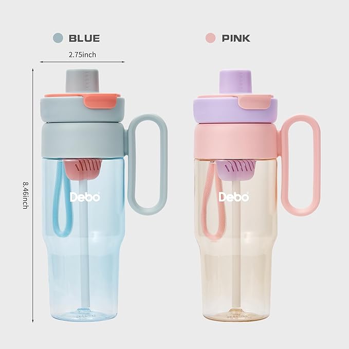 Water Bottle Tritan Material Safe for Health with BPA-Free Straw, Tea Infuser, and Portable Handle - Easy to Clean and Leakproof - Suitable for Hot and Cold Drinks. (blue)