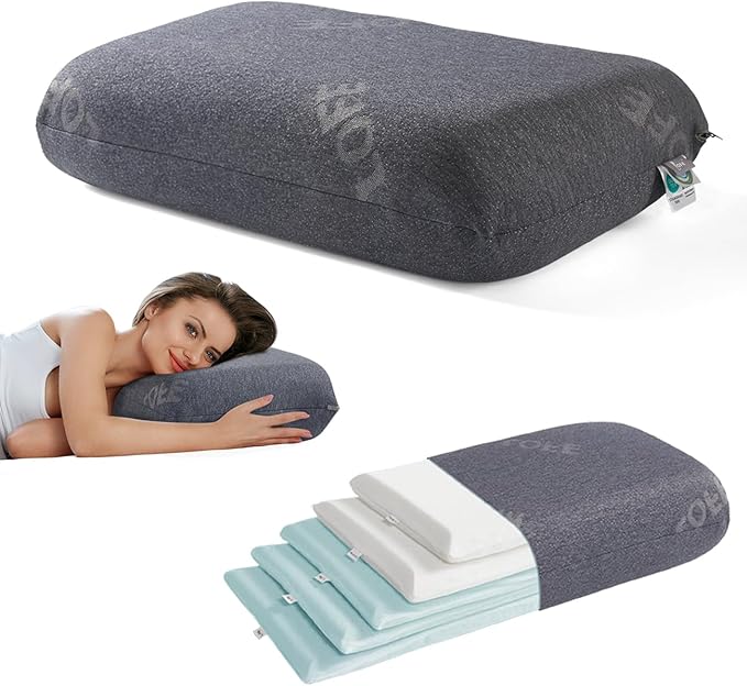 Lofe Adjustable Memory Foam Pillow - Combined Thin Pillow to Adjust Softness/Support, 10 Heights of Adjustable Pillow for Neck Pain Relief, CertiPUR-US Memory Foam Pillow for Stomach/Side/Back Sleeper