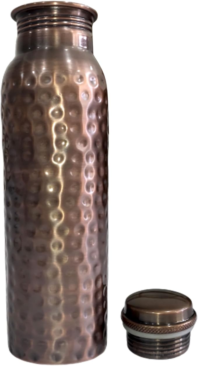 Feather Printed Copper Water Bottle - Leak Proof Ayurvedic Drinkware Copper Vessel for Sports, Gym, Outdoors, Yoga, Kitchen (Design 23)