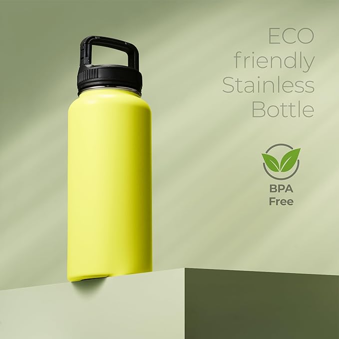 SipX™ Triple-Insulated Stainless Steel Water Bottle 32oz. With 3 Lids, BPA-Free Reusable Insulated Water Bottle Keeps Cold 24 Hours, Metal Water Bottle Made Of Sustainable Material For Hiking & Biking