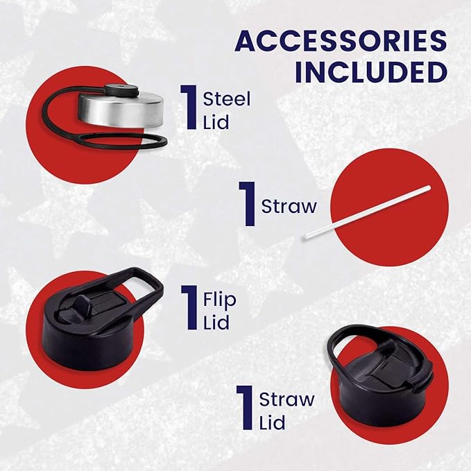 American Flag 64 oz Water Bottle, Reusable Water Bottle with Straw, Leak Proof Water Bottles, 64oz Insulated Water Bottle, Thermos Water Bottle - Retired Navy Combat Vet Small Business (Black, 64 Oz)