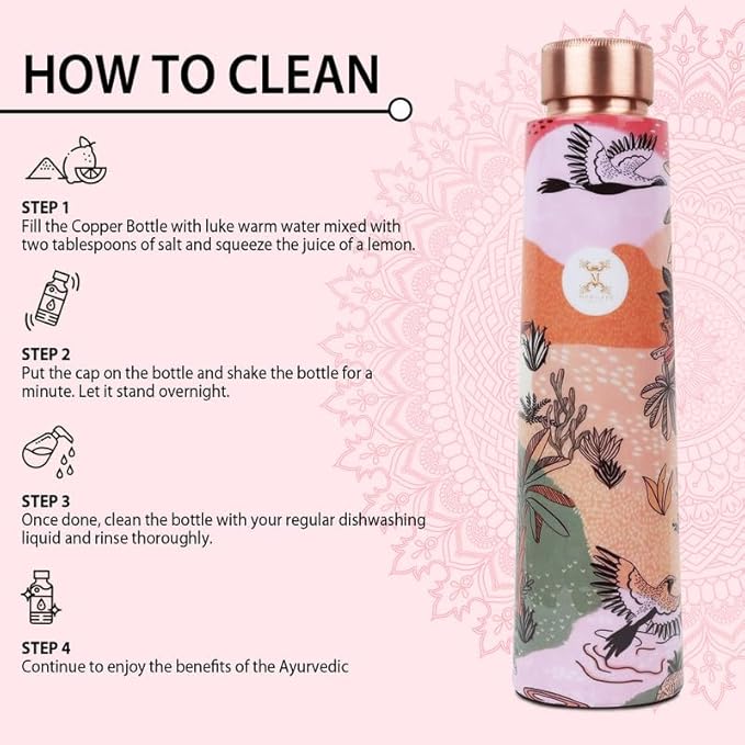Copper Water Bottle A Handmade Ayurvedic Enameled Print Pure Copper Water Bottle For Drinking - Increase Your Water Consumption, and Experience Immediate Health Benefits (ENAMELED PRINT 4)