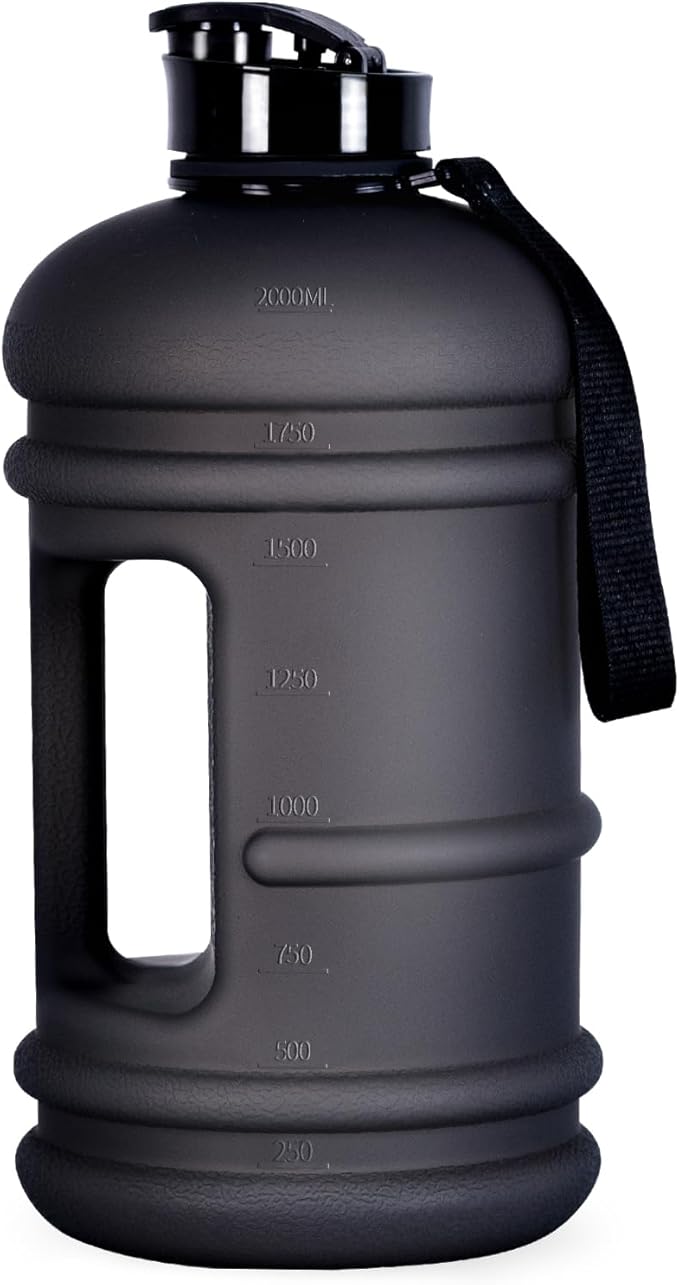 TOOFEEL 2.2 Liter Gym Water Bottle - 100% Leak Proof Big Sports Water Bottle Larger than 74 oz Water Bottle with Visible Volume for Drinking (74oz Transparent Matte Black)