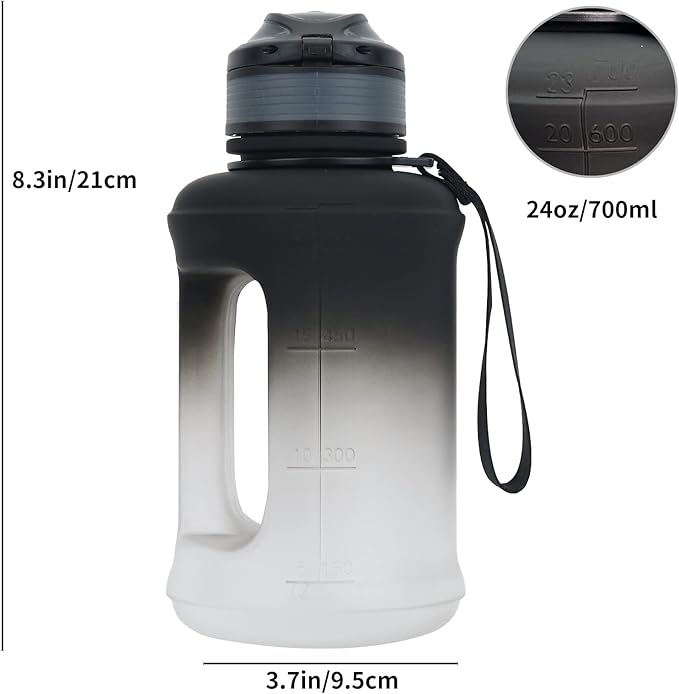 Mini Gallon Kids Water Bottle - 23oz, Small Durable for School, BPA-Free, Tritan, Leak-Proof, Wide-Mouth, Sports, & Outdoors - Designs for Boys & Girls (Black)