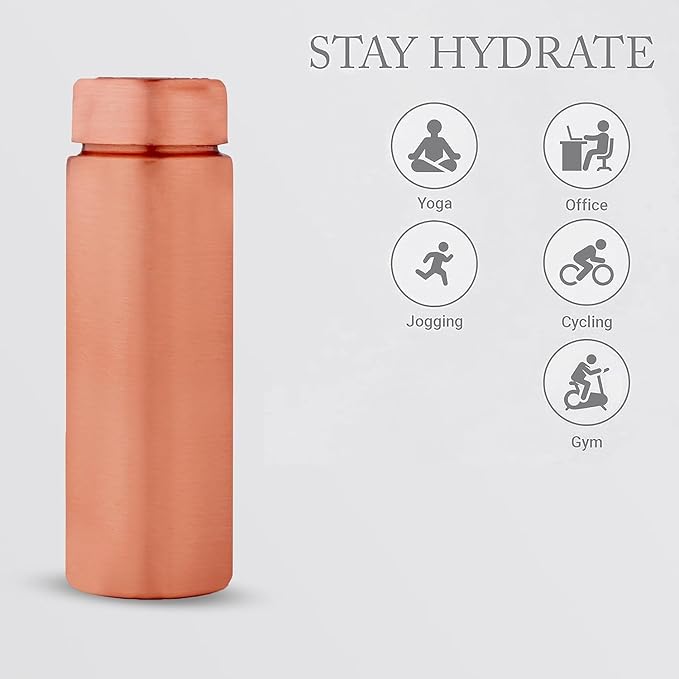 Copper Water Bottle 400ml - Gift Box of 3, Slim Plain, an Ayurvedic vessel made from pure copper - helps you drink more water, with many health benefits