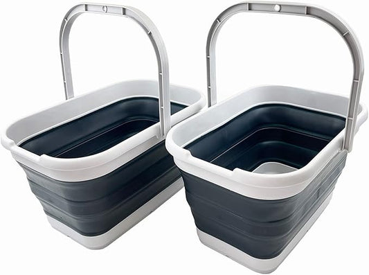 SAMMART 12L (3.1 gallon) Collapsible Rectangular Handy Basket/Bucket/Multiuse Foldable Water Pail for Camping, Fishing (Slate Grey (Set of 2))