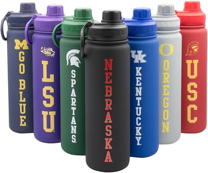 University of Nebraska Water Bottle - Black Double Walled Stainless Steel 24 oz Keeps Drinks Cold or Hot