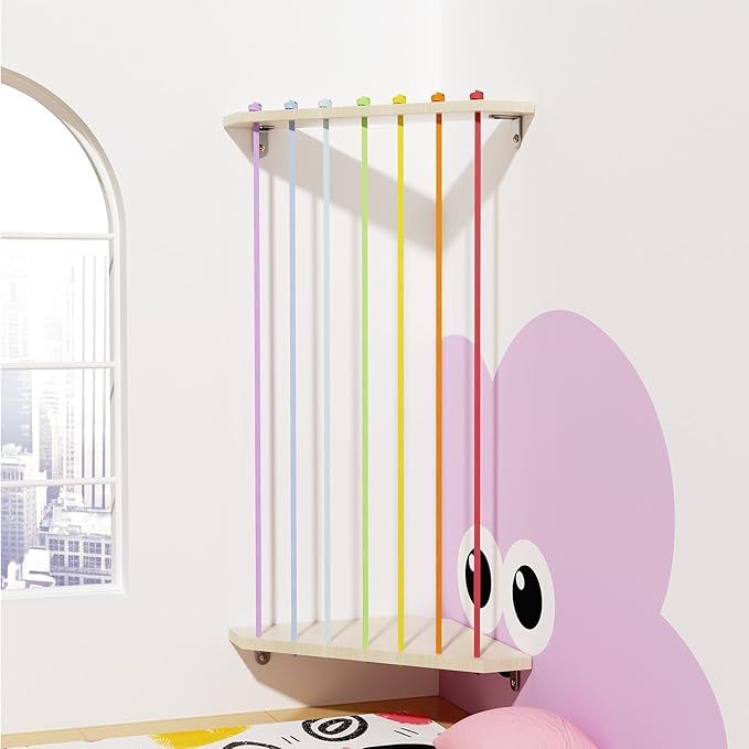 Stuffed Animals Storage for Corner | 4ft Adjustable Large Capacity Wooden Plushies Organizer with Colorful Elastic Cords | Easy Installation | Perfect for Kids' Rooms and Playrooms