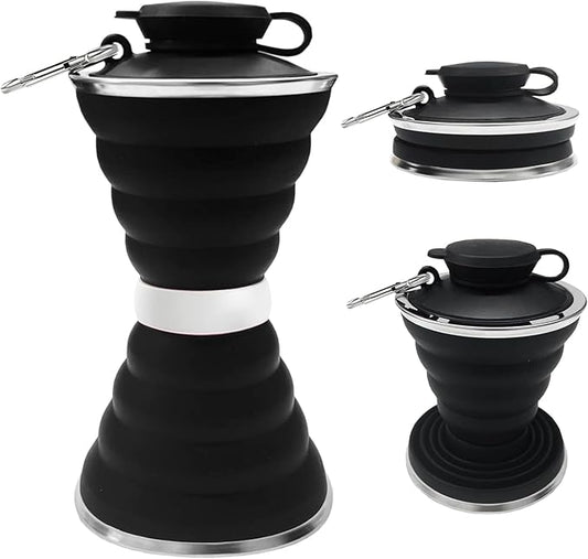 jessie Collapsible Water Bottles 17 oz Silicone Foldable Water Bottles Portable Travel Water Bottle with Buckle for Camping Hiking Sports Outdoor Gym Summer (Black)