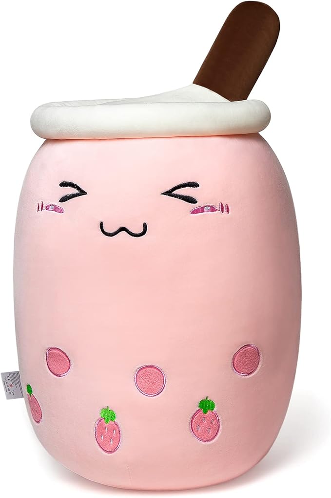 Niuniu Daddy Boba Plushies, 27.6 inches Jumbo Pink Bubble Tea Plush Toy with Big Eyes, Giant Soft Squishy Milk Tea Food Stuffed Animals for Kids, Huge Kawaii Cuddle Pillow