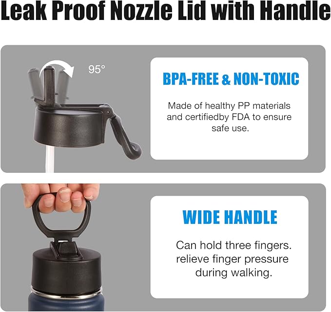 Volhoply 24 Ounce Insulated Water Bottle With Straw Lid,Stainless Steel Wide Mouth Sport Bottles With Handle,Double Wall Vacuum Thermos keep Cold,Reusable Travel Thermal Cups For Holder,Gym(Navy,1)