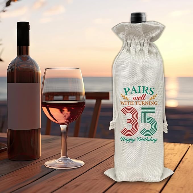 35th Birthday Gifts Wine Bag Congratulations Gifts for Women Men Parents Mom Dad Anniversary Favors 1989 with Time Information Wine Gift Bag