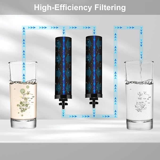 Water Filter Replacement for Berkey Water Filter System, 4 Black Elements Activated Carbon Filters, Compatible with Berkey Gravity Water Filtration System, 4 Pack