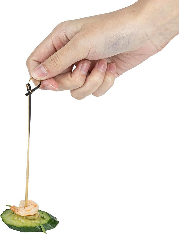 Restaurantware 6 Inch Twisted Bamboo Skewers 1000 Sturdy Disposable Bamboo Food Picks - Sturdy Looped Knot Black Bamboo Appetizer Picks Sustainable For Serving Appetizers and Cocktail Garnishes