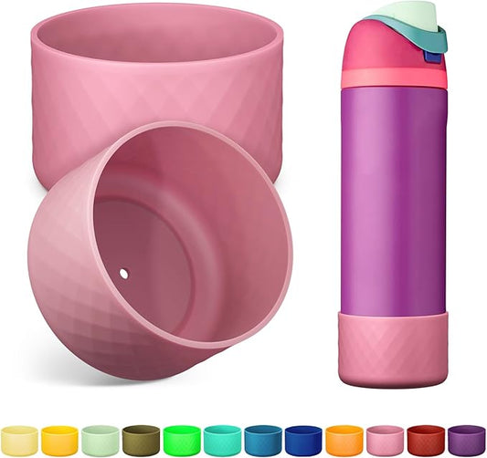 2PCS Silicone Water Bottle Boot for Owala 24oz 32oz 40oz, Anti-Slip Protective Sleeve Bottom Bumper Protector for FreeSip, Twist, and Flip Stainless Steel Water Bottles