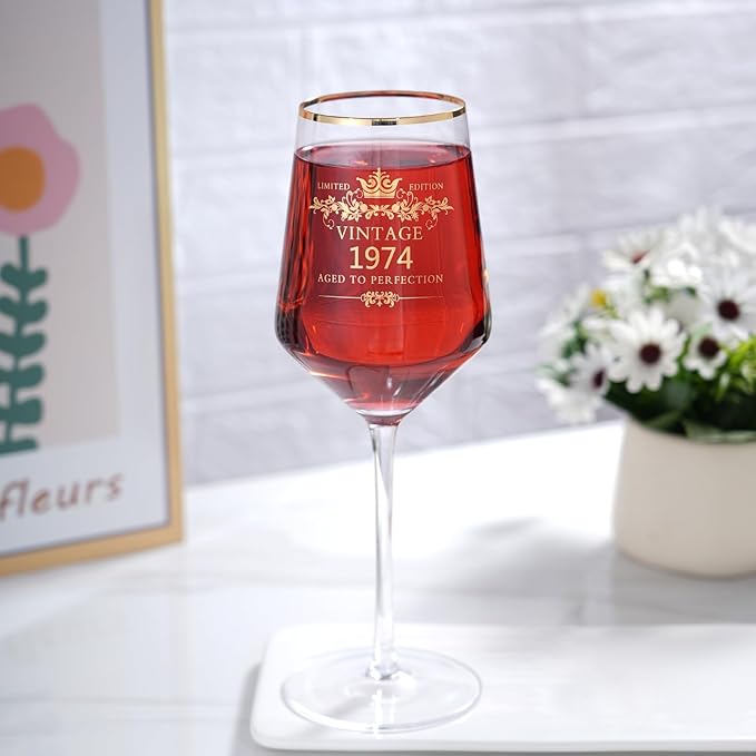 MOMRNTAIL Vintage 1974 50TH Birthday Goblet Gifts, 16OZ Goblet Wine Glass, 50 Year Old Birthday Decorations For Women men, Funny 50 Bday Gifts Idea For Friends, Sister,Dad, Mom - Turning 50 Present
