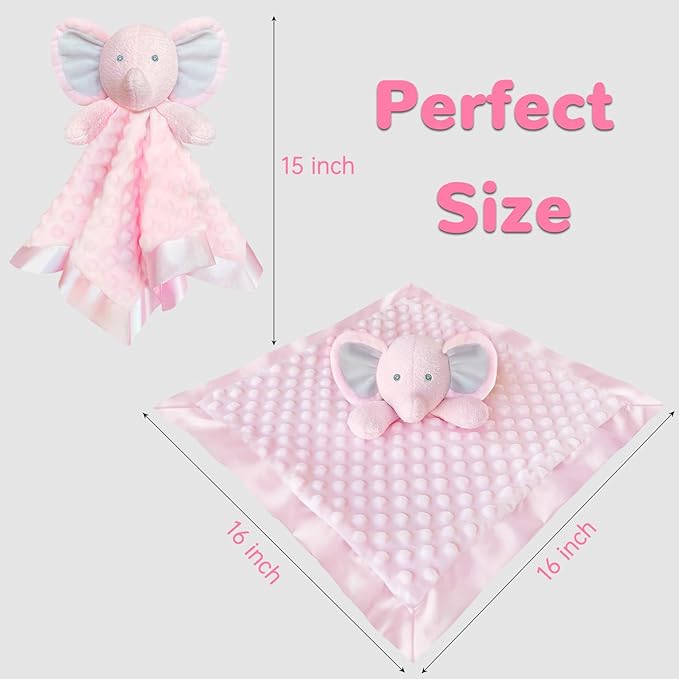 Pink Elephant Baby Security Blanket Loveys for Babies Girls, 16" Soft Baby Lovey Blanket, Baby Snuggle Stuffed Animals Blankie, Baby Girls Gifts for Infant and Toddler
