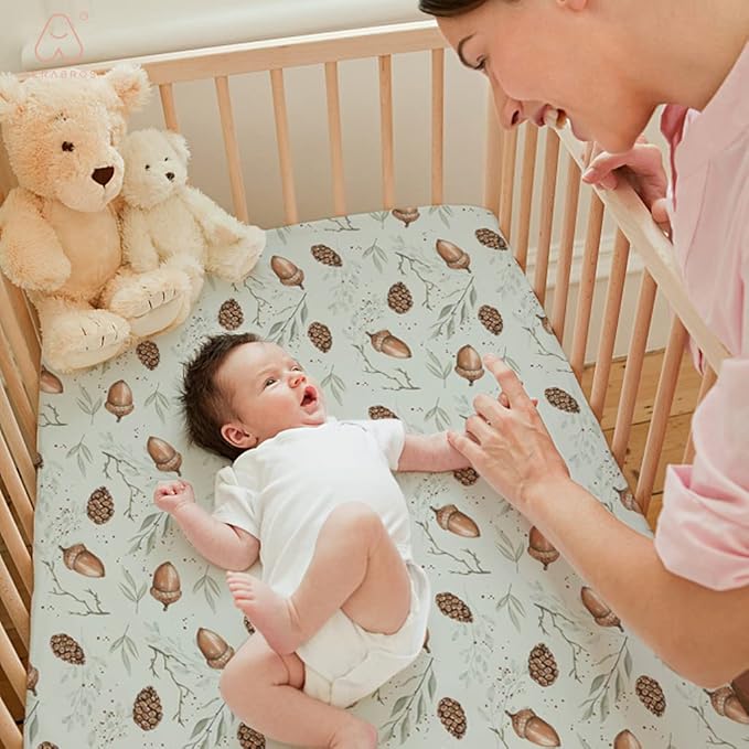 ACRABROS Crib Sheets for Girl Boy: Stretchy Baby Fitted Crib Mattress Sheets Sets 2 Pack Standard Size Ultra Soft Neutral, Rabbit Nuts