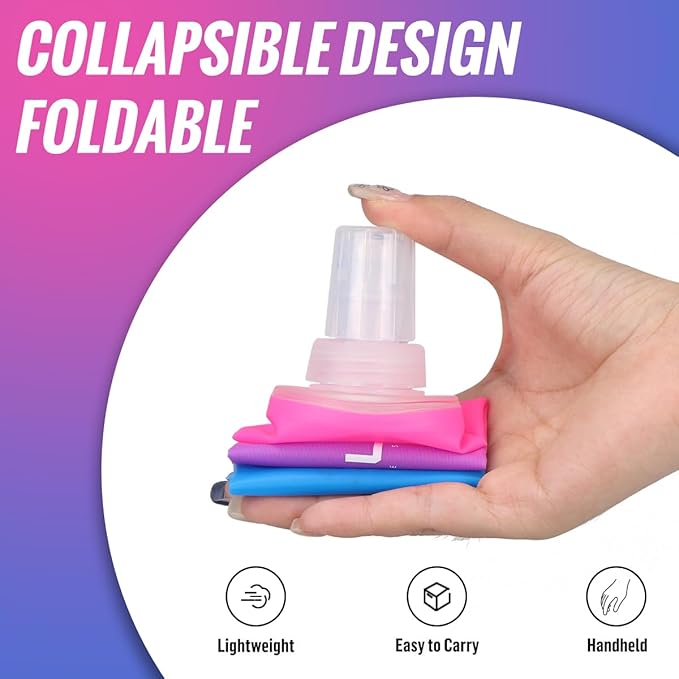 Collapsible TPU Soft Flask,Reusable Handheld Soft Water Bottle for Hydration Pack,BPA Free Gradient Folding Water Flask for Running Cycling Climbing (Rose Red&Dark Blue-250ml*2)