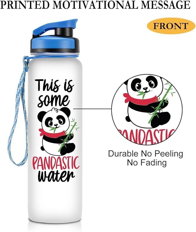 LEADO 32 oz 1 Liter Motivational Tracking Water Bottle with Times to Drink - This is Some Pandastic, Panda Gifts - Funny Mothers Day, Birthday Gifts for Women, Friends, Mom, Sister, Coworker