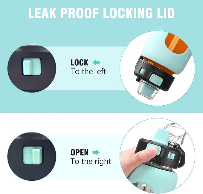 Kodrine Water Bottle with Soft Straw and Carry Loop, 32 oz Glass Water Bottle with Locking Lid, Clear Water Bottles Sports, Drinking Bottle for Travel Home Gym, Leakproof(Light Blue)