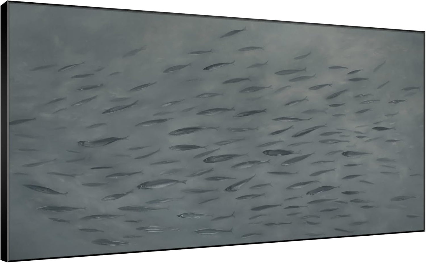 SIGNWIN 24"x46" Extra Large Framed Wall Art Gray School of Fish Minimalist Ocean-Inspired Marine Life Illustration for Home Living Room Bedroom Decor (Frame Assembly Required)