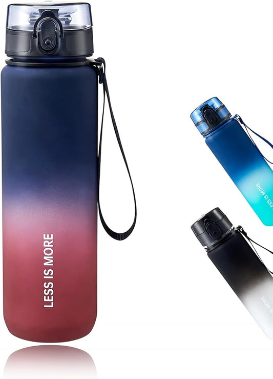 DEARART 32oz Water Bottle With Motivational and Time Marker, BPA FREE Quick Drink Without Straw, Suit Sports Office Gym Travel, Deep Blue&Red