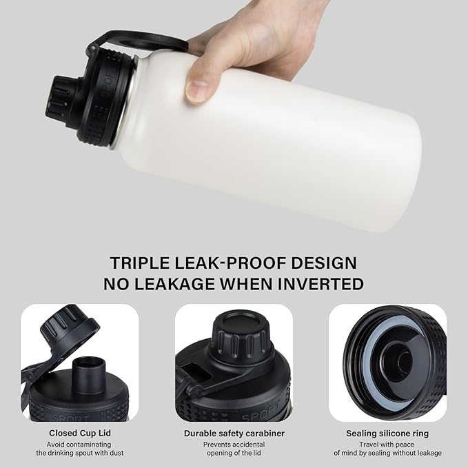 Magnetic Water Bottle with Phone Holder, 32oz Insulated Water Bottle Stainless Steel Travel Water Bottle for Gym, Hot 12H, Cold 24H (Black) (White)