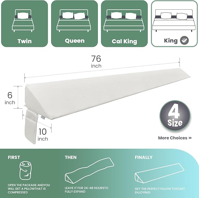 Wedge Pillow Headboard, Ultimate Comfort Bed Wedge Pillow for Headboard, Relaxation Bed Gap Filler for King(76"x10"x6"), Foam Pillow Wedge for Headboard Gap, Overall Bed Gap Filler.