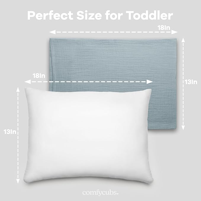 Comfy Cubs Toddler Pillow with Soft Muslin Pillowcase, 13"x18", Pacific Blue - Kids Pillow for Sleeping & Travel - Comfortable Small Pillow - Kids Travel Pillow with Breathable Microfiber Fill