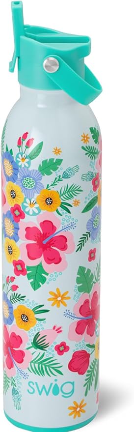 Swig Life 26oz Insulated Water Bottle with Straw & Flip + Sip Handle | Leak Proof, Dishwasher Safe, Cup Holder Friendly, Stainless Steel Water Bottle (Island Bloom)
