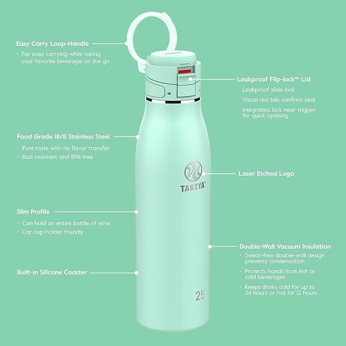 Takeya 25 oz Traveler Stainless Steel Insulated Travel Coffee Mug with Locking Leak Proof Lid, Premium Quality, BPA Free, Nitro Purple