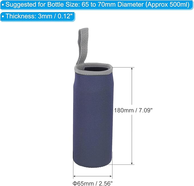 PATIKIL 65mmx180mm Water Bottle Sleeve, 4 Pack Neoprene Insulated Bottle Bag Holder Carrier Pouch with Finger Strap, Navy Blue
