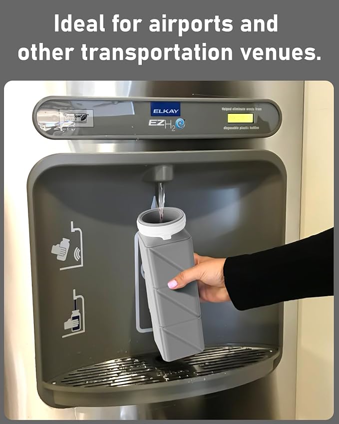 Opard Collapsible Water Bottles 21 Oz - BPA Free, Leak Proof, Foldable Silicone Collapse Water Bottle with Straw, Easy to Compact and Expandable, Travel Essentials Accessories (Grey)