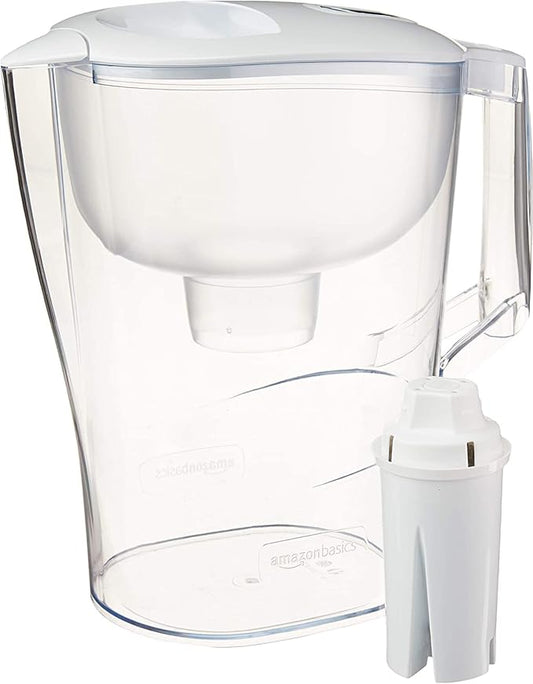 Amazon Basics Water Filter Pitcher for Fridge - 10-Cup Water Pitcher with Filter Compatible with Brita Water Pitchers & Dispensers for Clean, Crisp Water, WQA and NSF Certified, Made in Europe