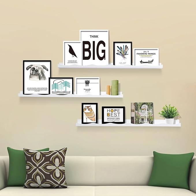 AZSKY Picture Ledge Shelf, 36 Inch Floating Shelves with Lip, Picture Shelves for Wall with Ledge(White)