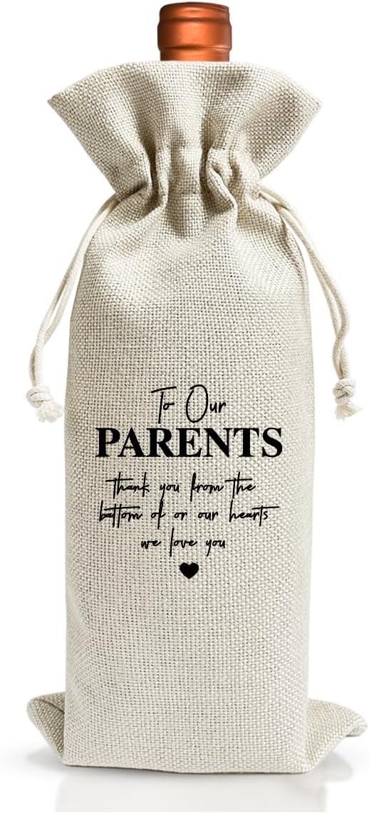 Wine Gift Bag For Our Parents, Wedding Or Engagement Party Decorations, Drawstring Burlap Wine Bottle Bags, Gift for Parents, Thank You Our Parents