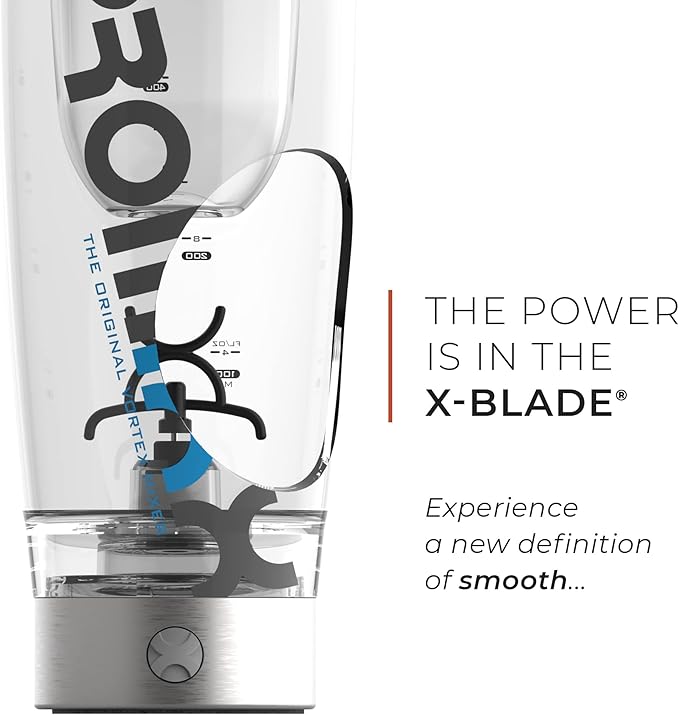 Promixx Pro Shaker Bottle (iX-R Edition) | Rechargeable, Powerful for Smooth Protein Shakes | includes Supplement Storage - BPA Free | 20oz Cup (Silver Blue/Gray)